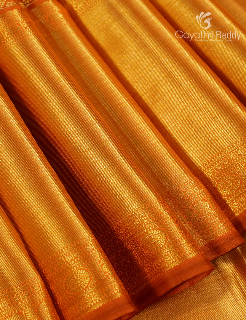 Pure Kanchipuram Silk Bridal Saree in Orange