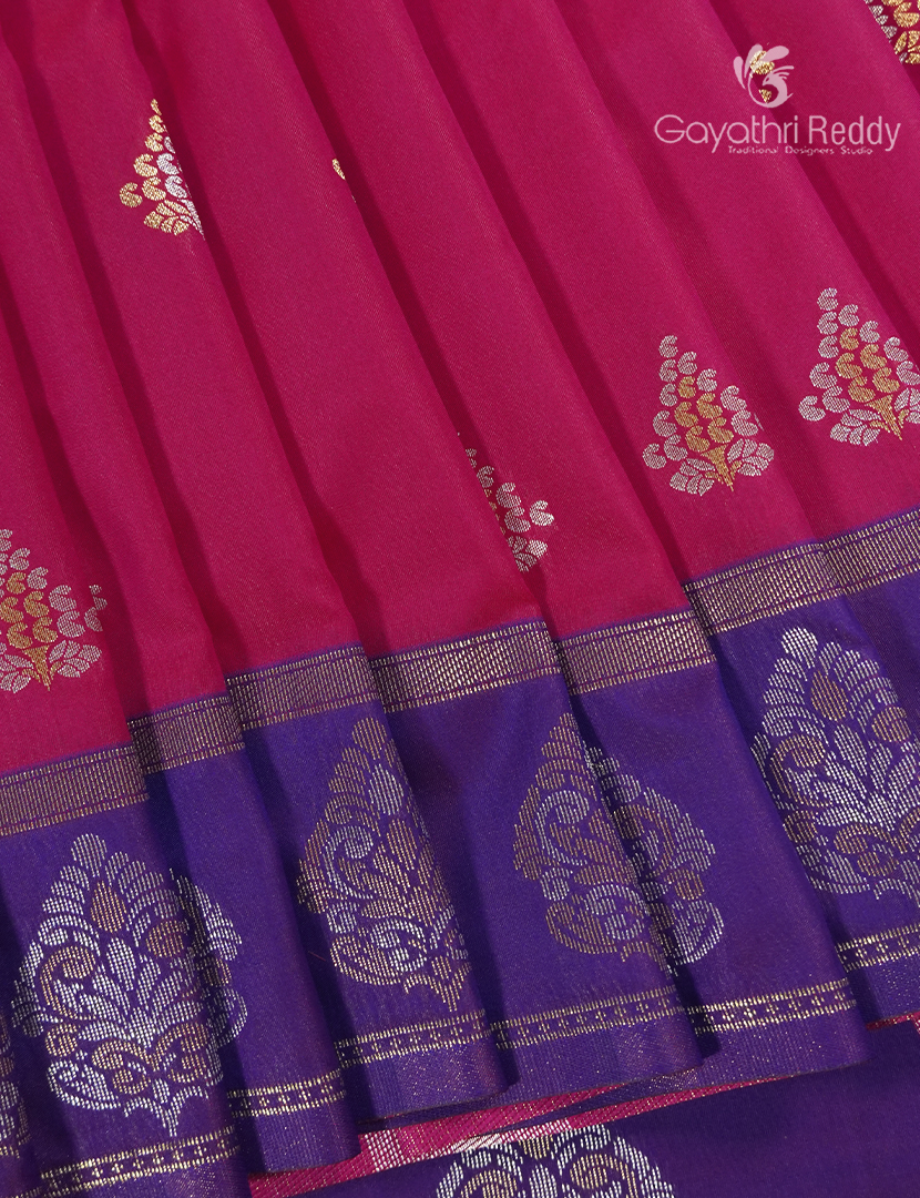 Semi Kanchipuran Silk Saree in Rani Pink and  Purple