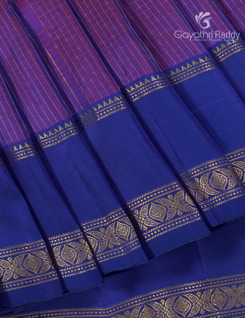 Pure Kanchipuram Silk Saree in Deep Purple and Deep Blue  (Light Weight)