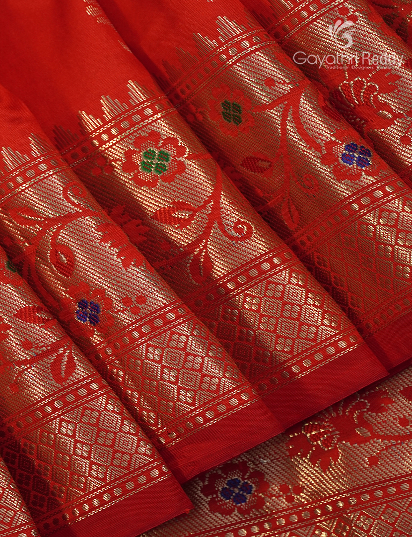 Semi Banaras Katan Silk Saree in Orange and Red