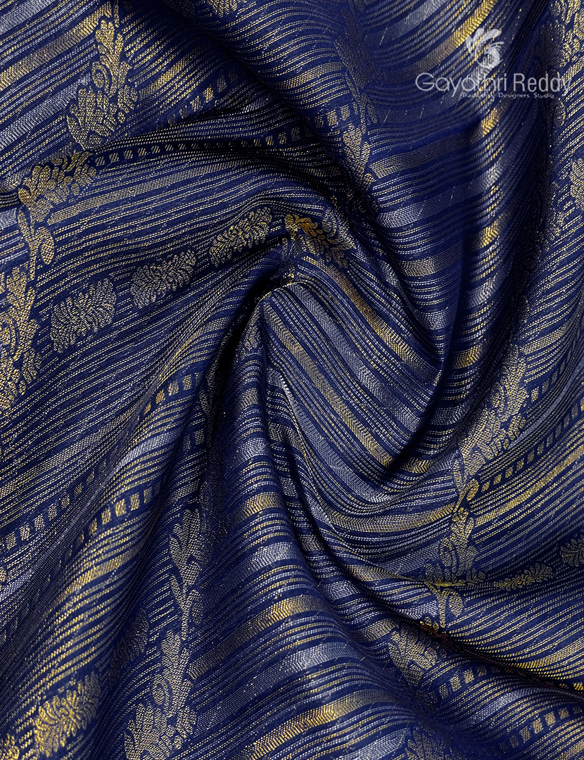 Pure Kanchipuram Vintage Silk Saree in Deep Blue