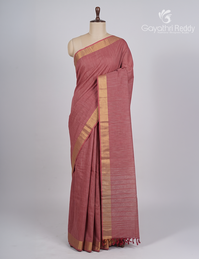 Pure Handloom Cotton Saree in Lotus Pink