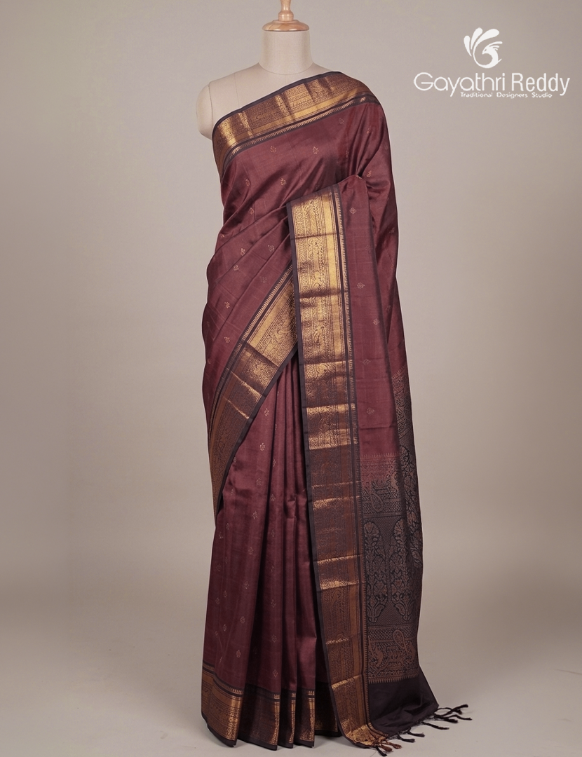 Pure Kanchipuram Soft Silk Saree in Wine and Brown