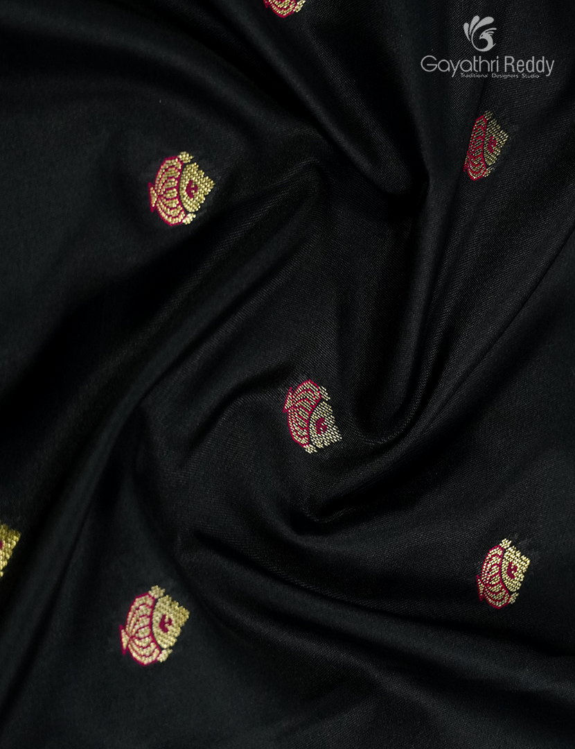 Semi Kanchipuram Silk Fancy  Saree in Black and Deep Magenta