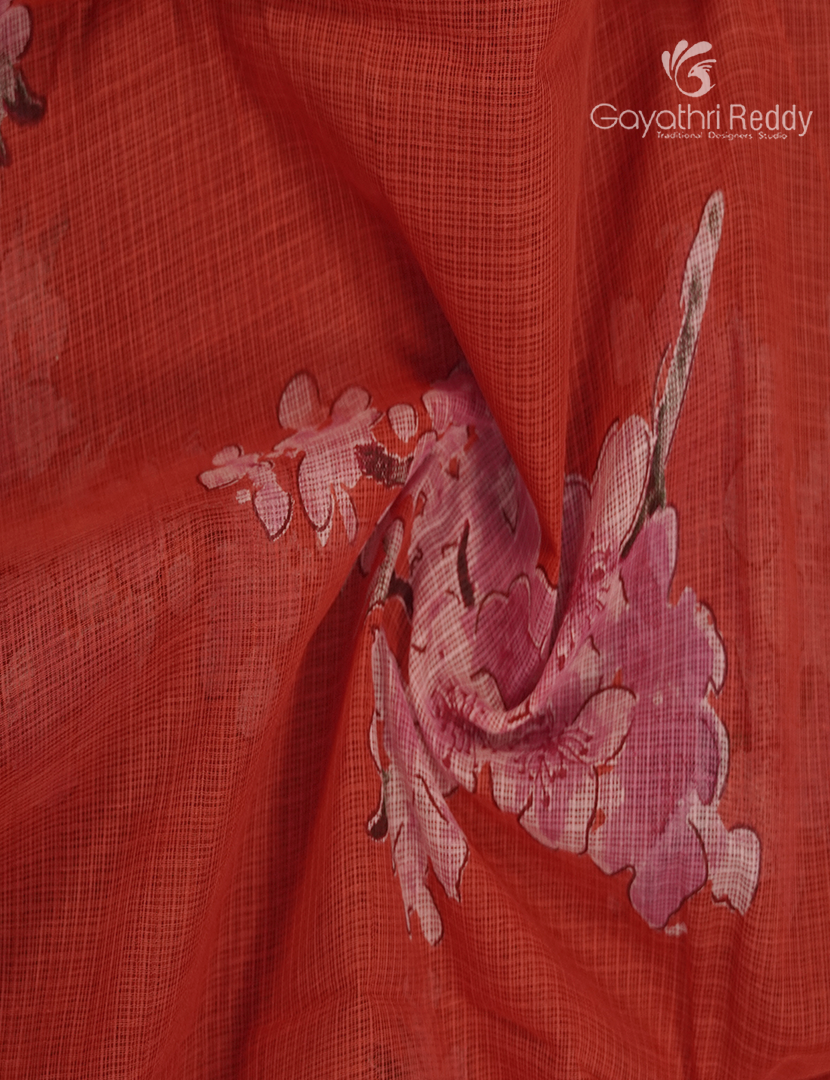 Premium Quality Cotton Kota Saree in Orange and Maroon