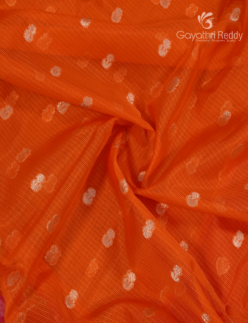 Banaras Kota Lehanga Set in Orange and Rani Pink