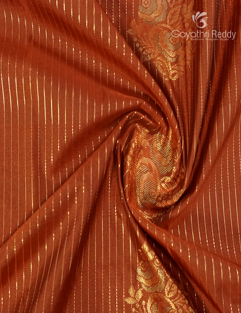 Semi Kanchipuram Silk Saree in Rust Orange and Brown