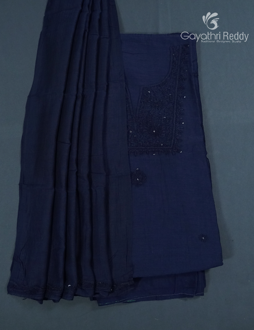 Dress Material 3 Piece Set in Navy Blue