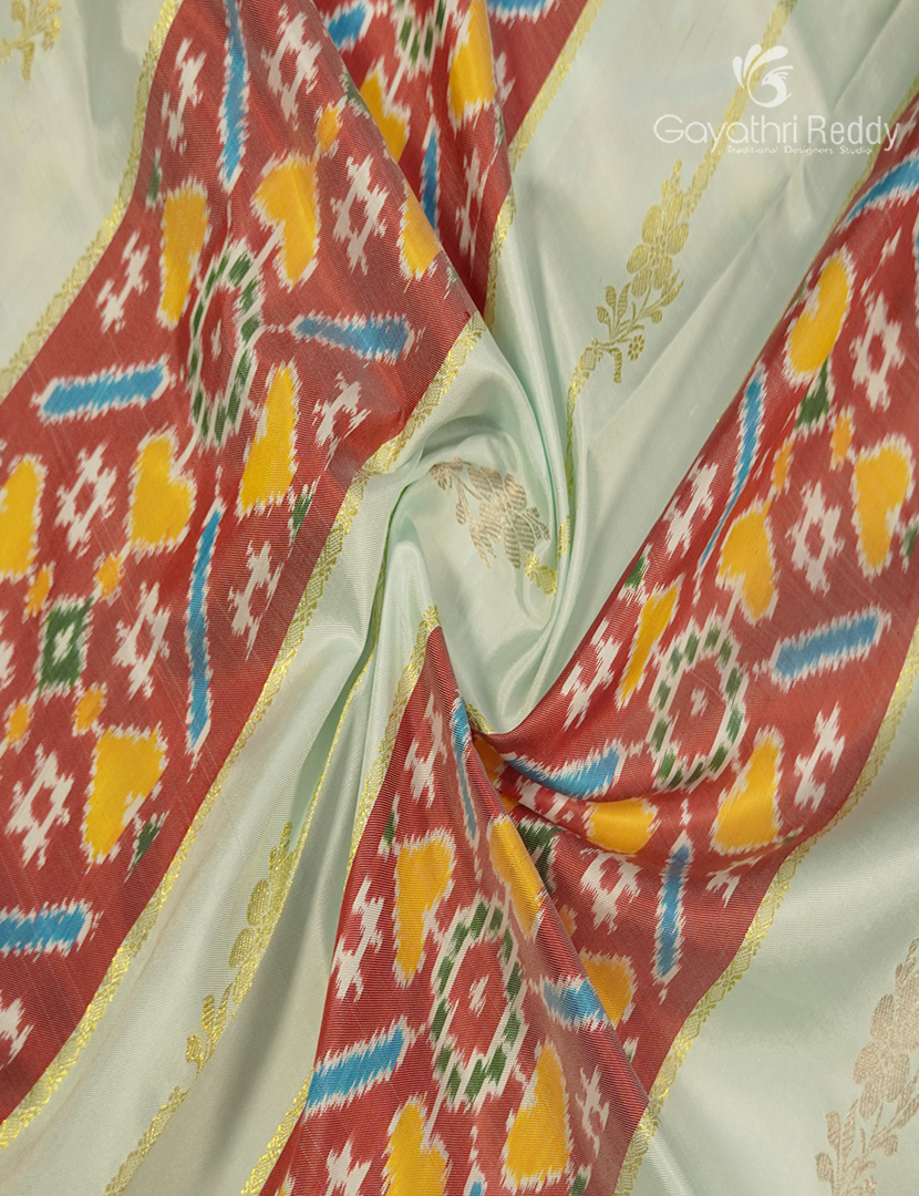 Pure Ikat Silk Saree in Cream and Rust Orange