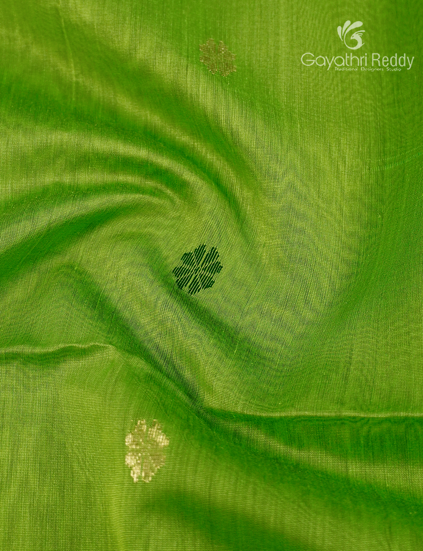 Pure Chanderi Sico Saree in Pista green and Dark Green
