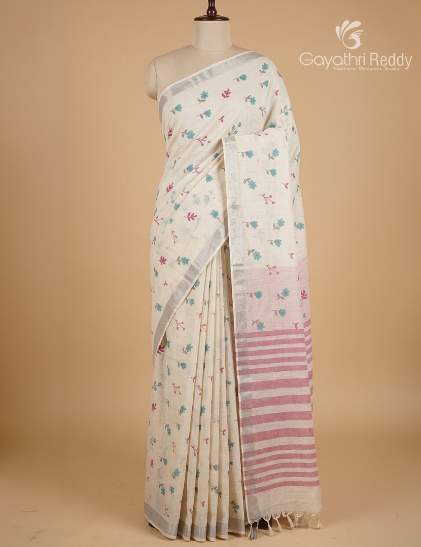 Pure Kanchi Cotton Printed Saree in Ivory