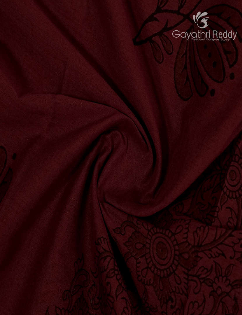 Pure MulMul Cotton Saree in Maroon and Mustard