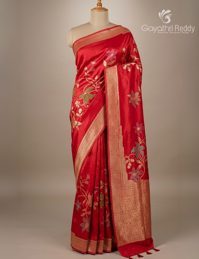 Pure Satin Silk Saree in Red