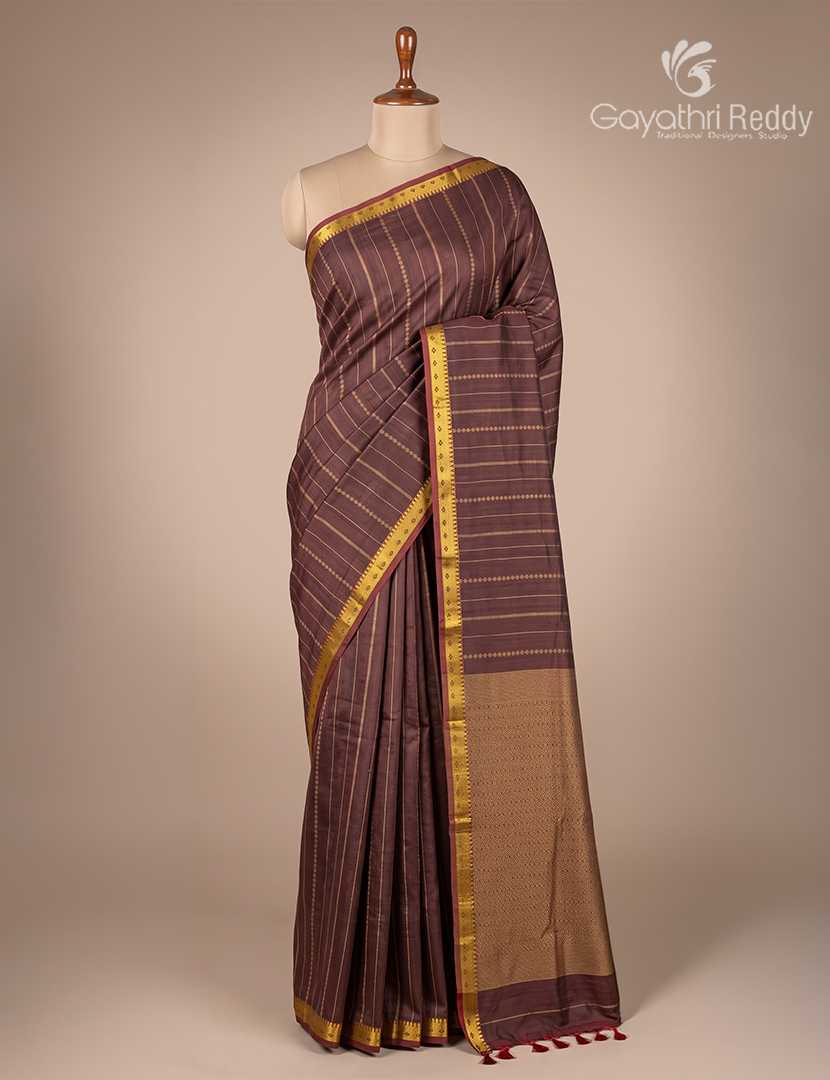 Pure Kanchi Cotton Saree in Brown