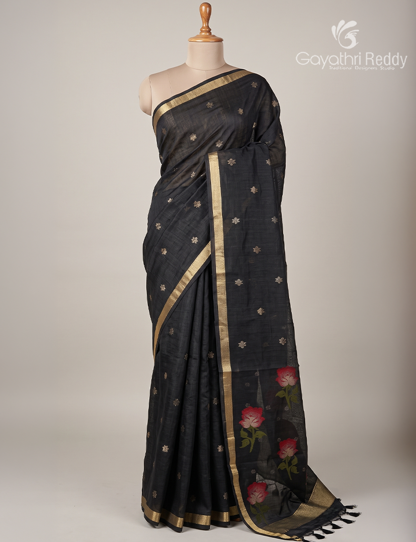 Pure Linen Saree in Black