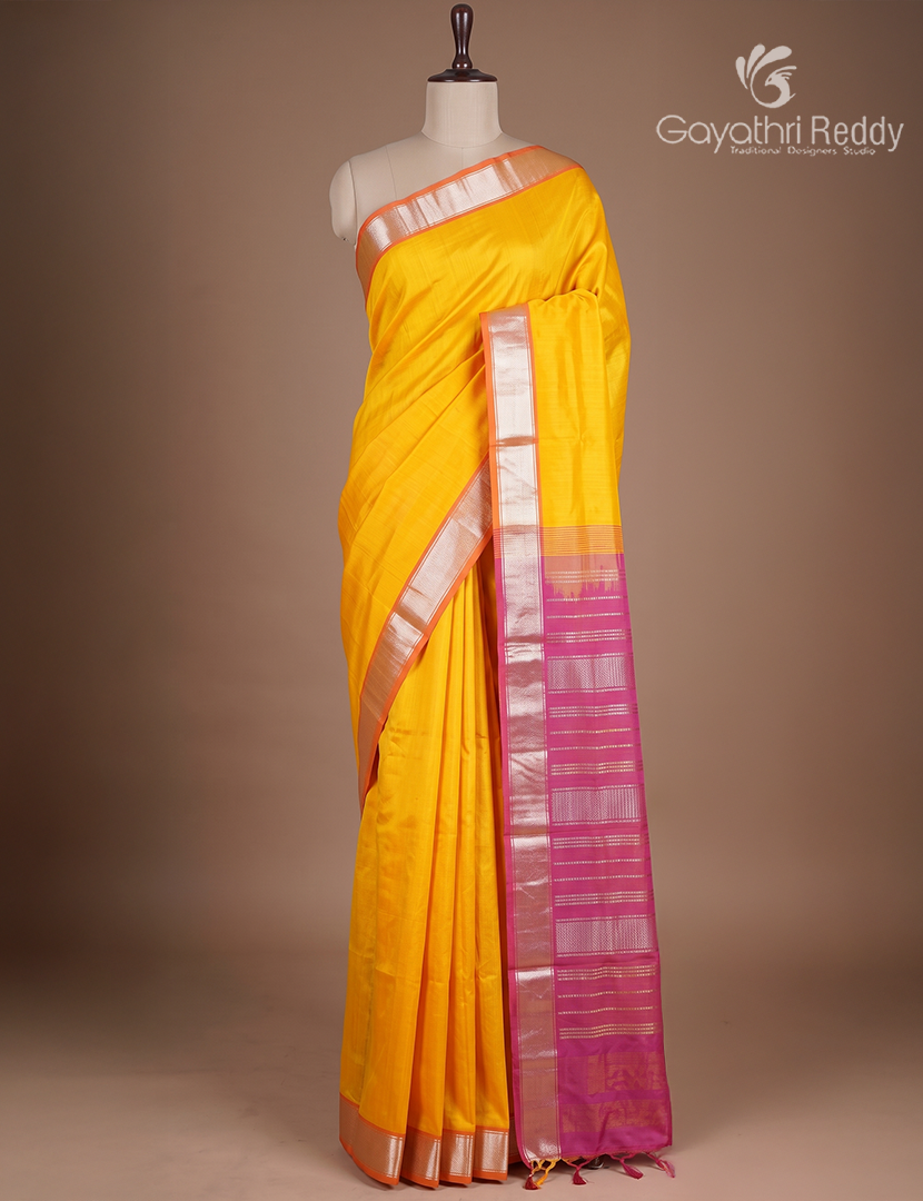 Pure Arani Sico Saree in Tangarine and Pink