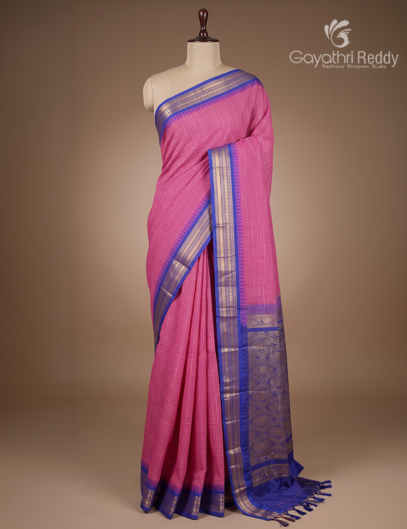 Pure Gadwal Cotton Saree in Lotus Pink and Royal Blue