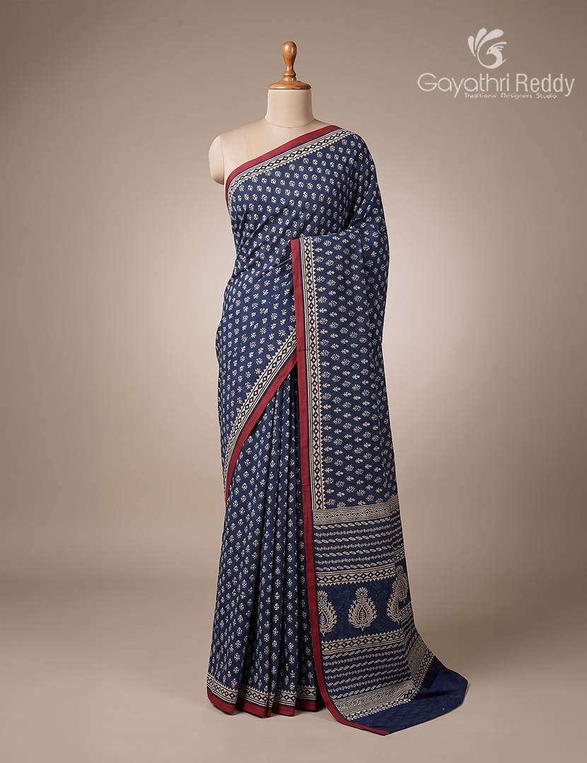 Vidharbha Cotton Saree in Indigo Blue