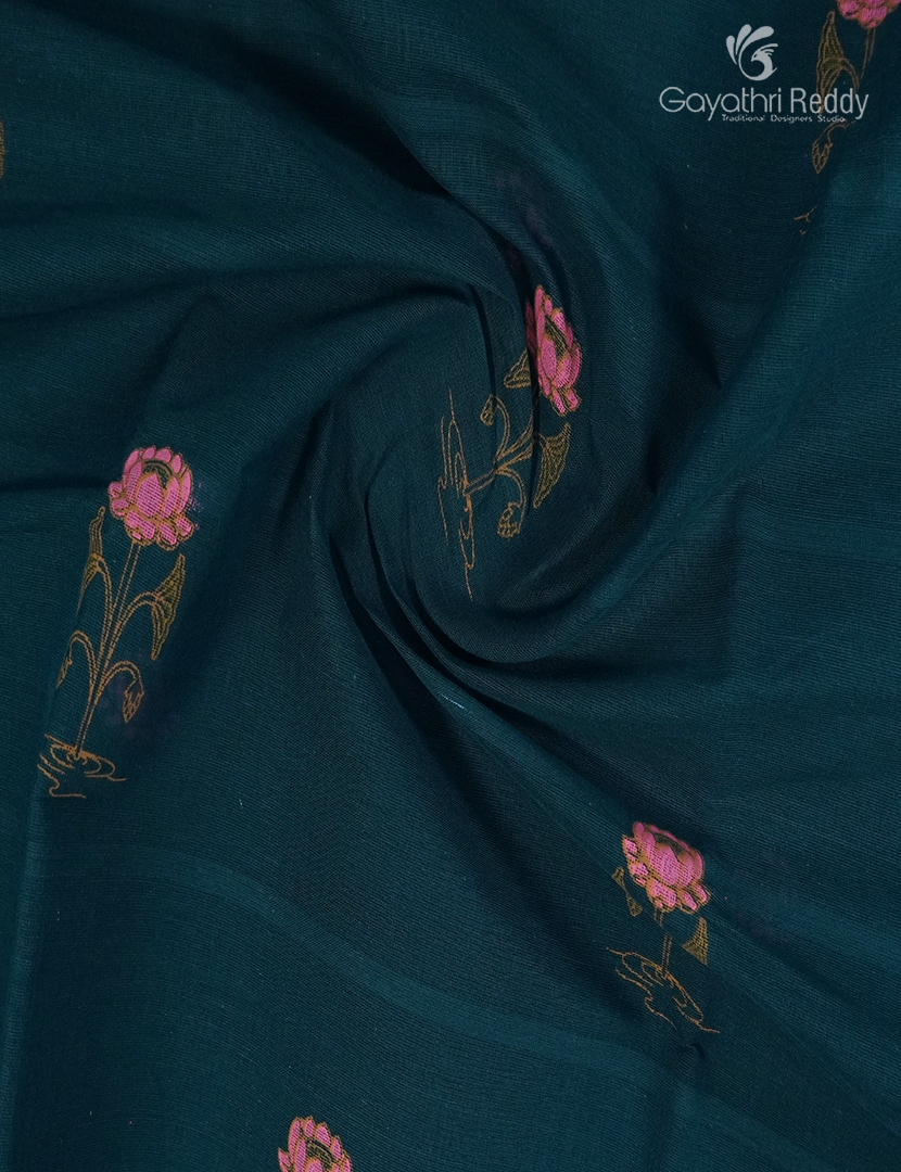 Cotton Printed Saree in Deep Peacock Blue