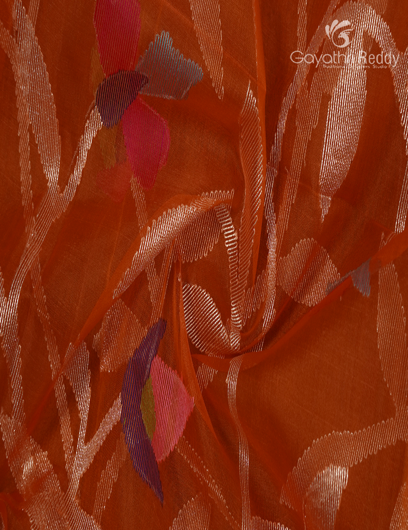 Pure Jamdani Kora Saree in Orange