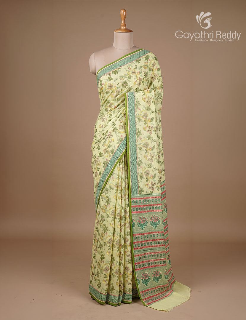 Pure MulMul Cotton Saree in Pista Green and Olive Green