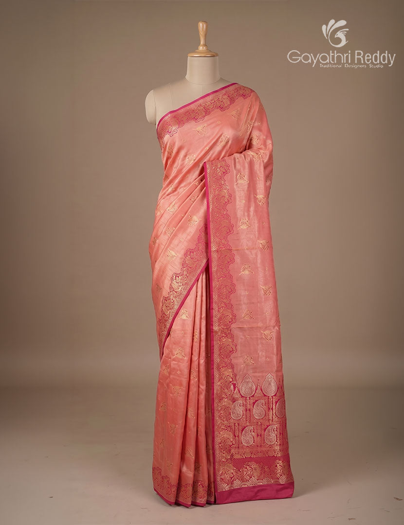 Semi Kanchipuram Silk Fancy  Saree in Peach Pink and Rani Pink