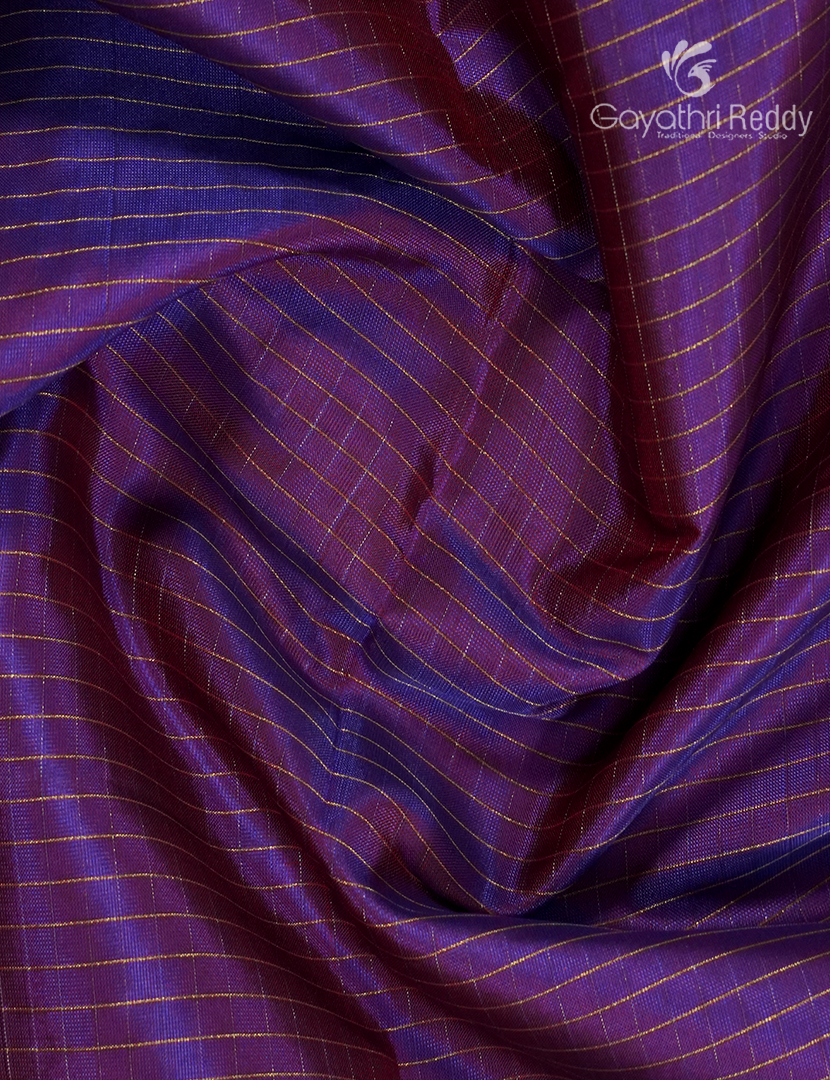 Pure Kanchipuram Silk Saree in Deep Purple and Deep Blue  (Light Weight)