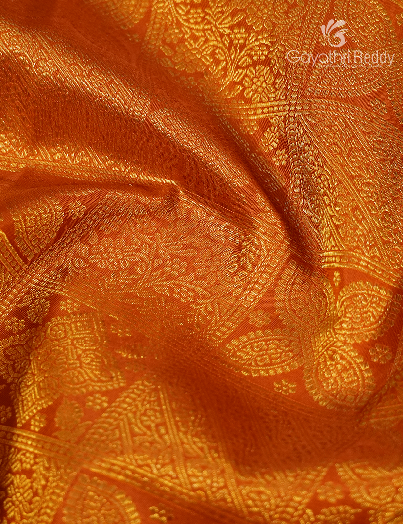 Pure Kanchipuram Silk Bridal Saree in Orange