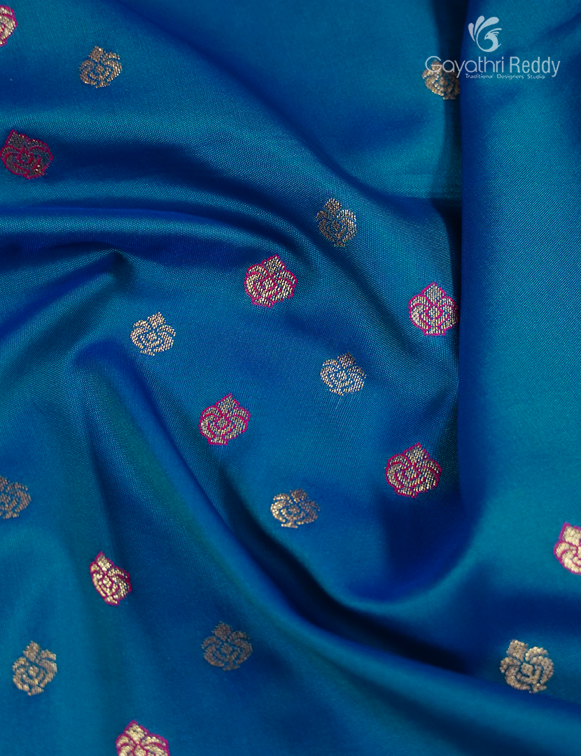 Semi Kanchipuram Silk Fancy Saree in Deep Rama Blue and Rani Pink