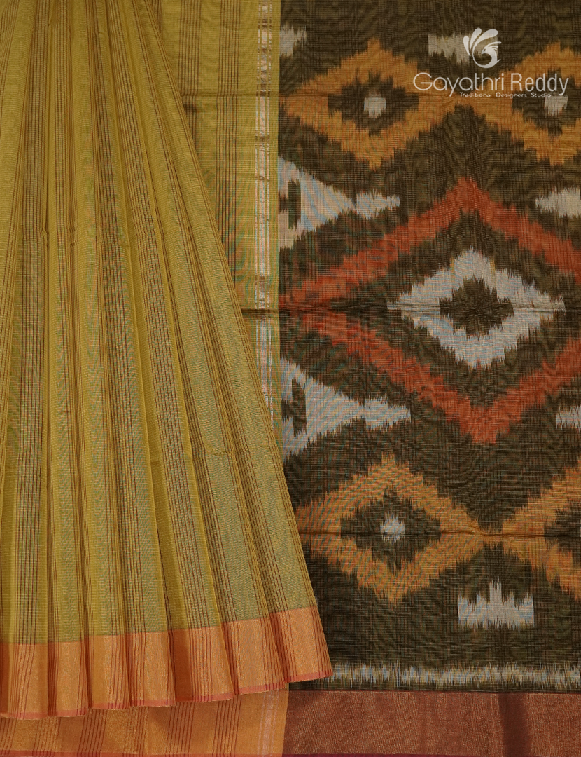 Semi Ikat Sico Saree in Dry Mehendi
