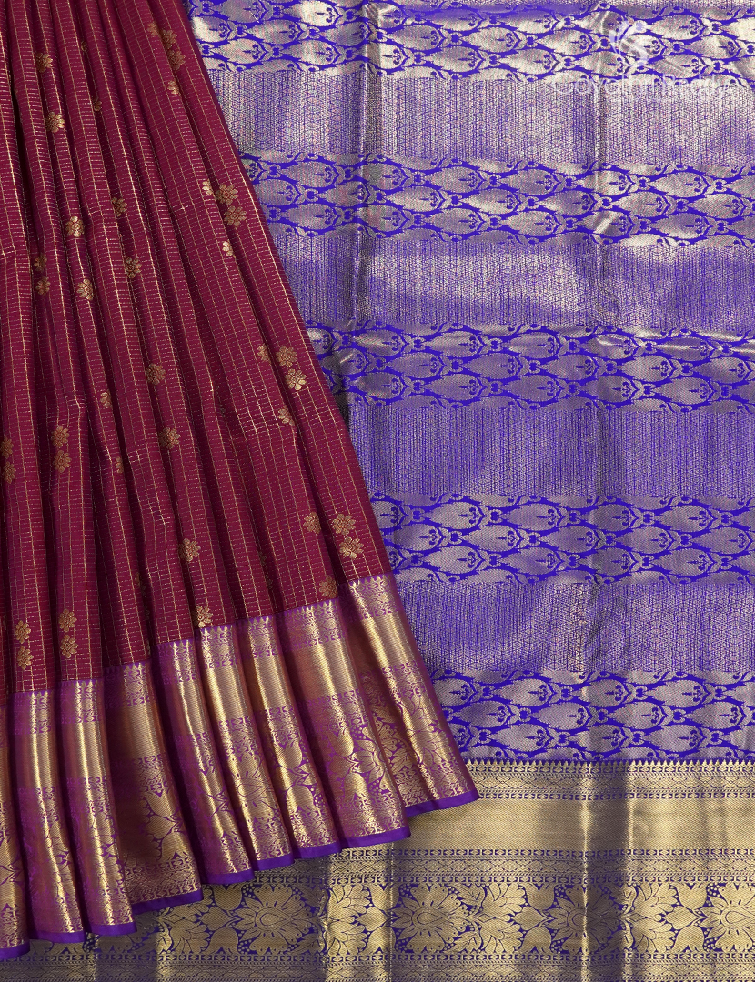 Semi Kanchipuram Silk Saree in Maroon and Royal Blue
