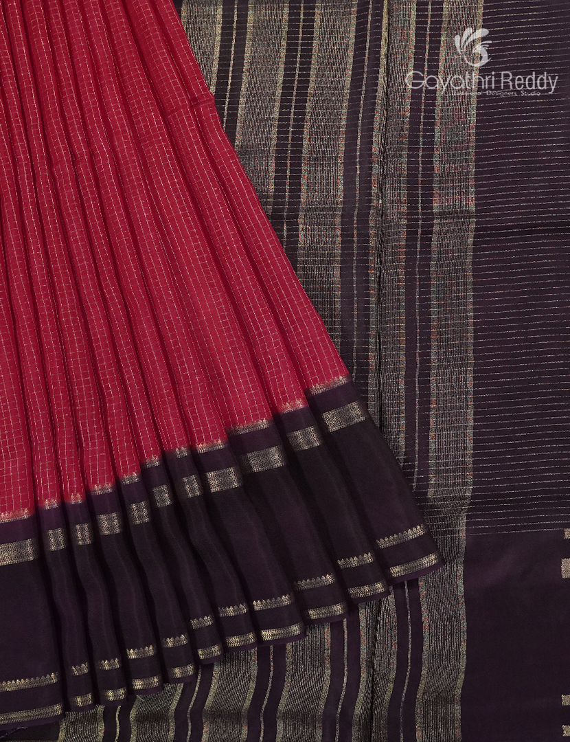 Semi Mysore Crepe Saree in Ruby Pink and Deep Violet