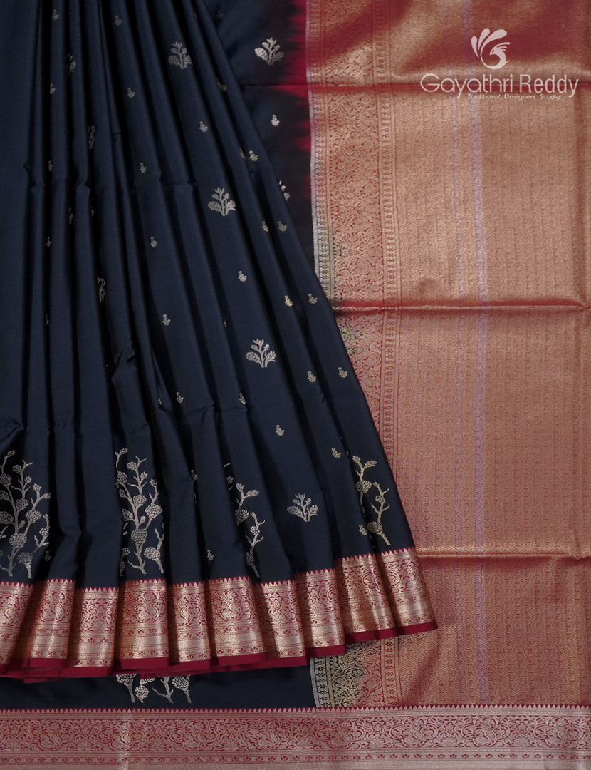 Soft Silk Saree in Black and maroon