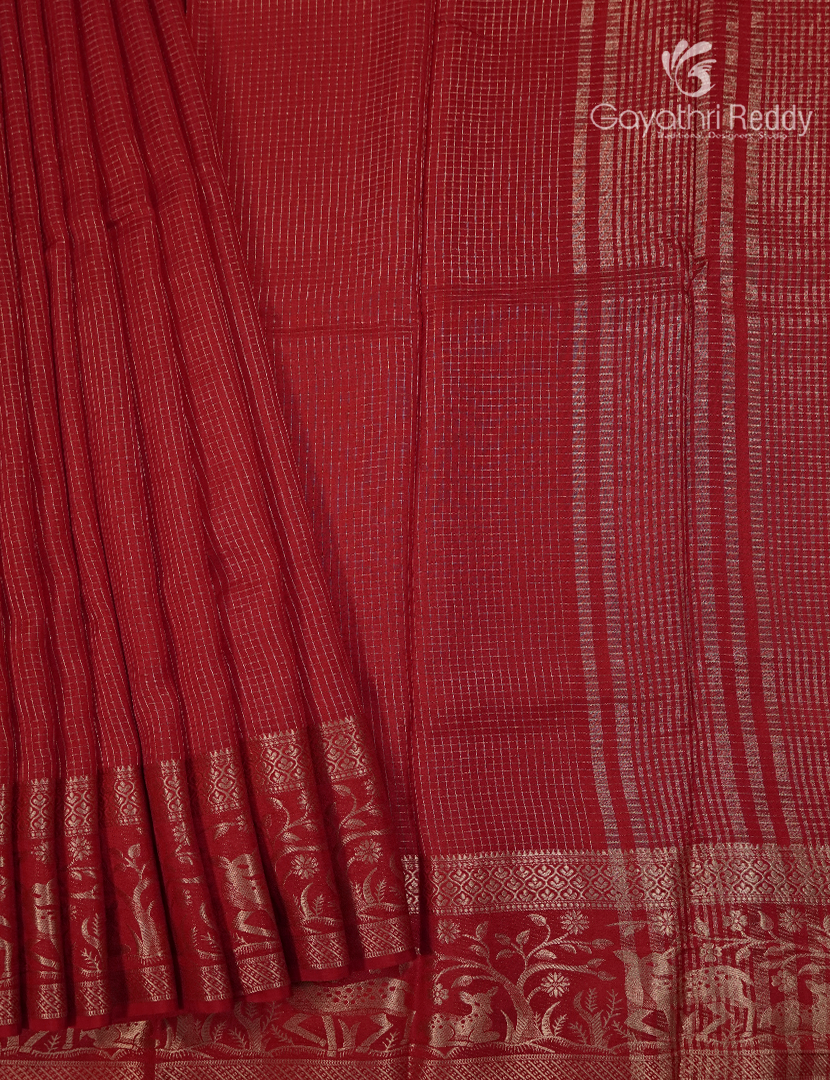 Semi Mysore Crepe Saree in Red
