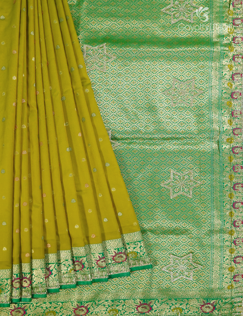Semi Kanchipuram Silk Fancy Saree in Mehendi Green and Sea Foam Green