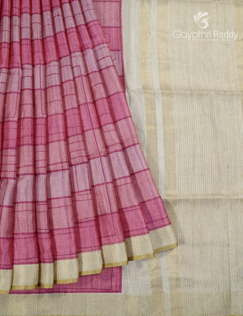 Semi Tussar Saree in Baby Pink and Ivory