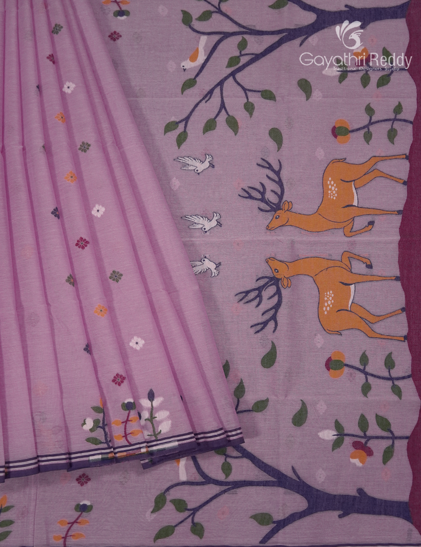 Jamdani Cotton Saree in Baby Pink