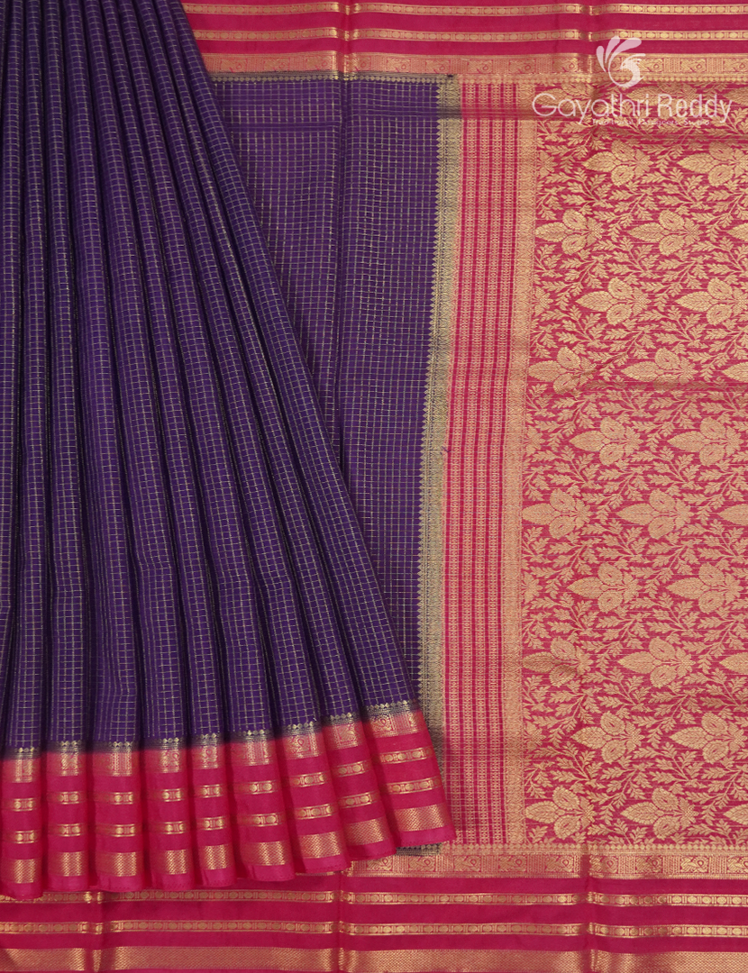 Semi Mysore Crepe Saree in Deep Violet and Rani Pink