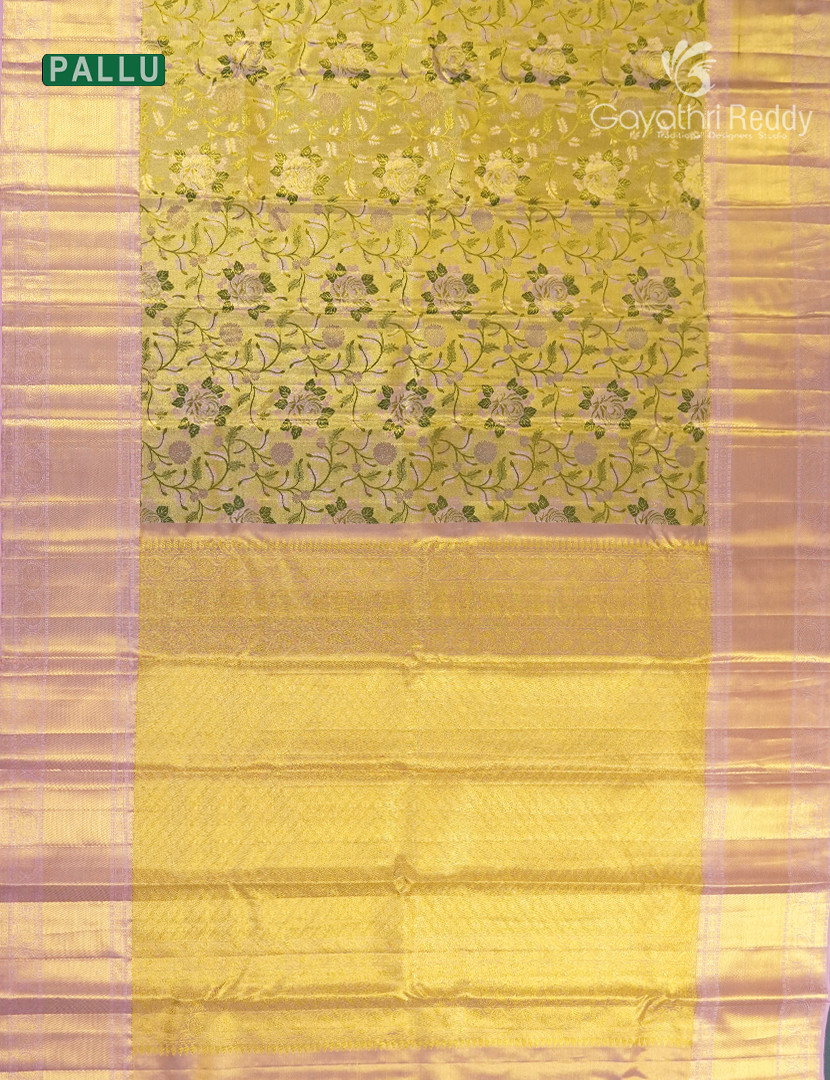 Pure Kanchipuram Silk Bridal Saree in Olive Green and Powder Pink