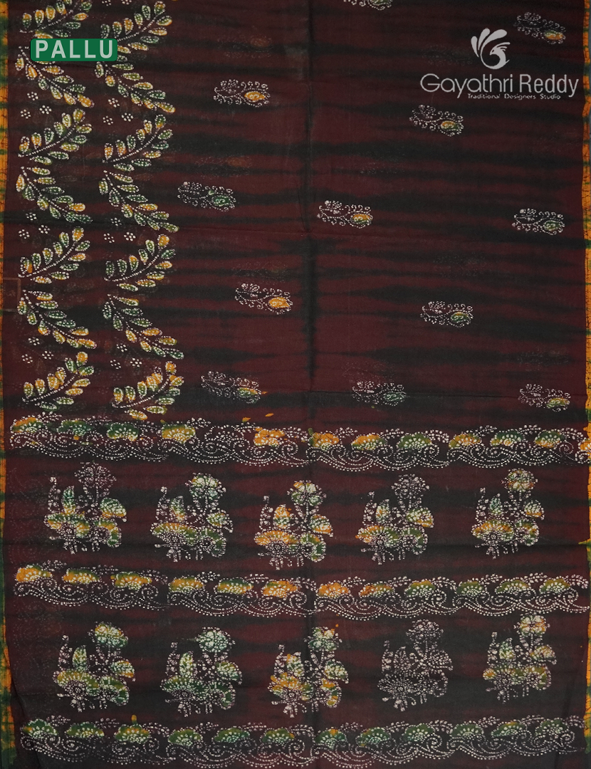 Cotton Batik Print Saree in Choco Brown