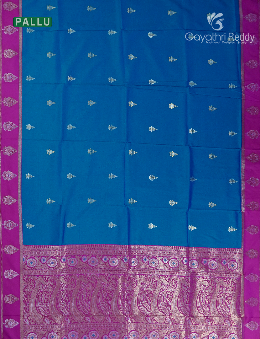 Semi Kanchipuran Silk Saree in Deep Rama Blue and  Magenta