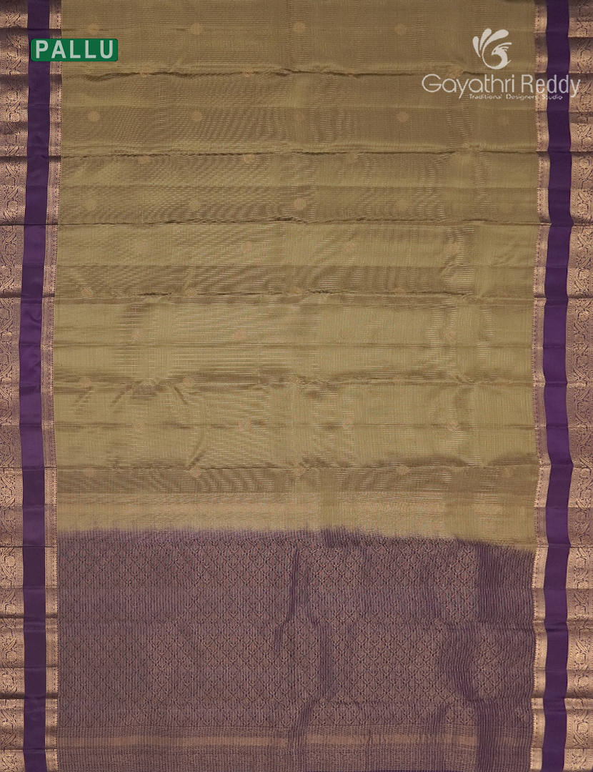 Pure Kanchipuram Vintage Silk Saree in Olive Green and Deep Purple