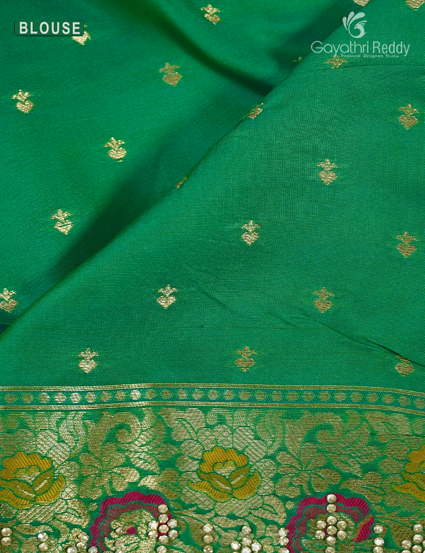 Semi Kanchipuram Silk Fancy Saree in Mehendi Green and Sea Foam Green