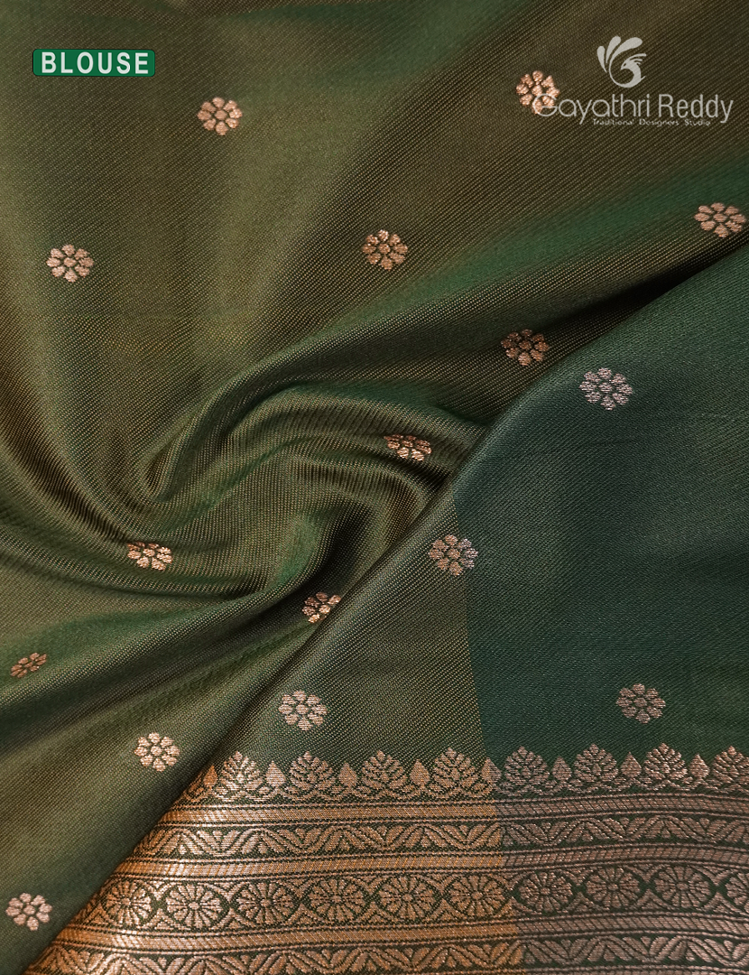 Semi Kanchipuram Art Silk Saree in Henna Green