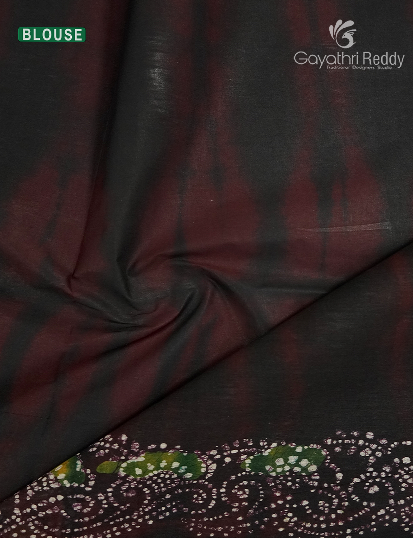 Cotton Batik Print Saree in Choco Brown