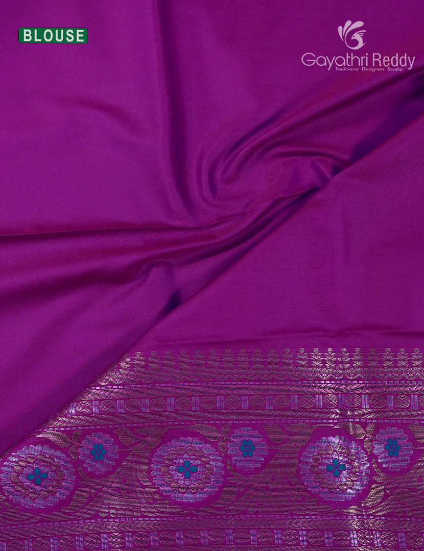 Semi Kanchipuran Silk Saree in Deep Rama Blue and  Magenta