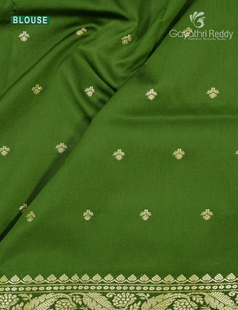 Semi Katan Silk Saree in Leaf Green
