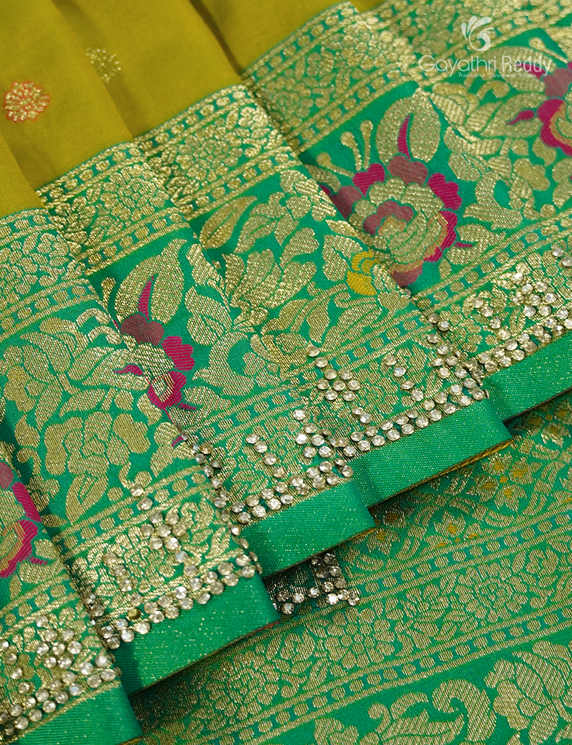 Semi Kanchipuram Silk Fancy Saree in Mehendi Green and Sea Foam Green