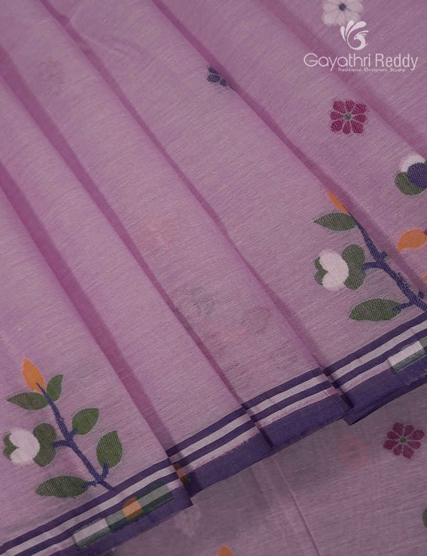 Jamdani Cotton Saree in Baby Pink