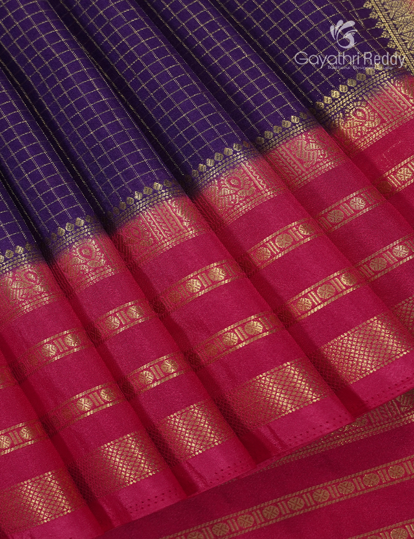 Semi Mysore Crepe Saree in Deep Violet and Rani Pink